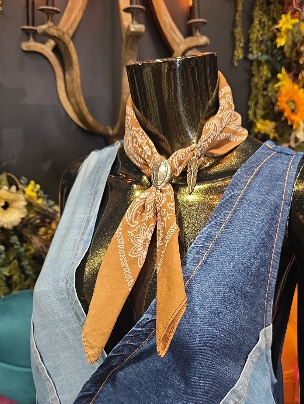Boutique Bandana with Metal Scarf Slide & Meral Scarf Jewelry
